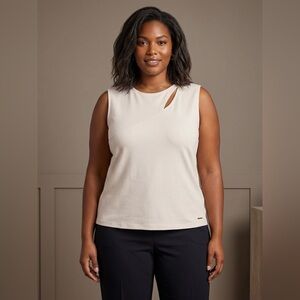 Nine West Cream Sleeveless Tank Top with Keyhole